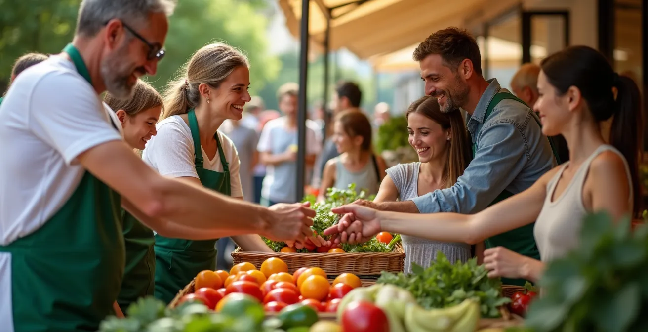 Comunità di produttori e consumatori in un mercato agricolo civico italiano