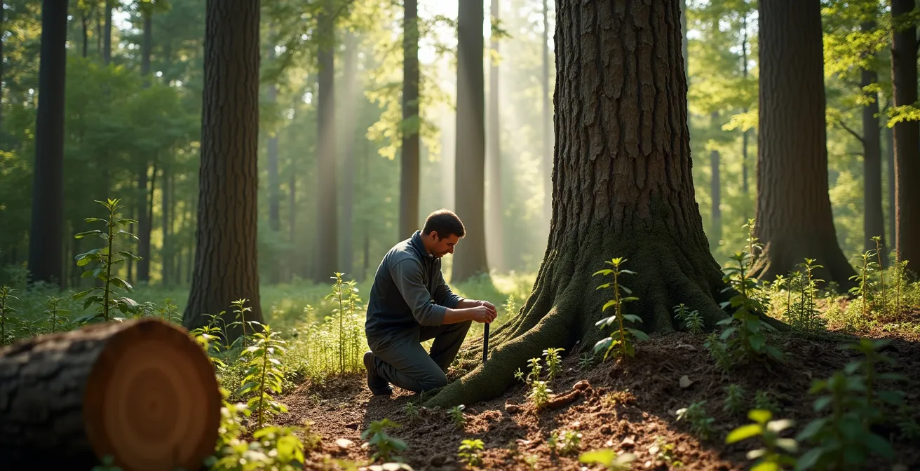 Interno di bosco maturo con alberi di diverse età dopo taglio di selezione