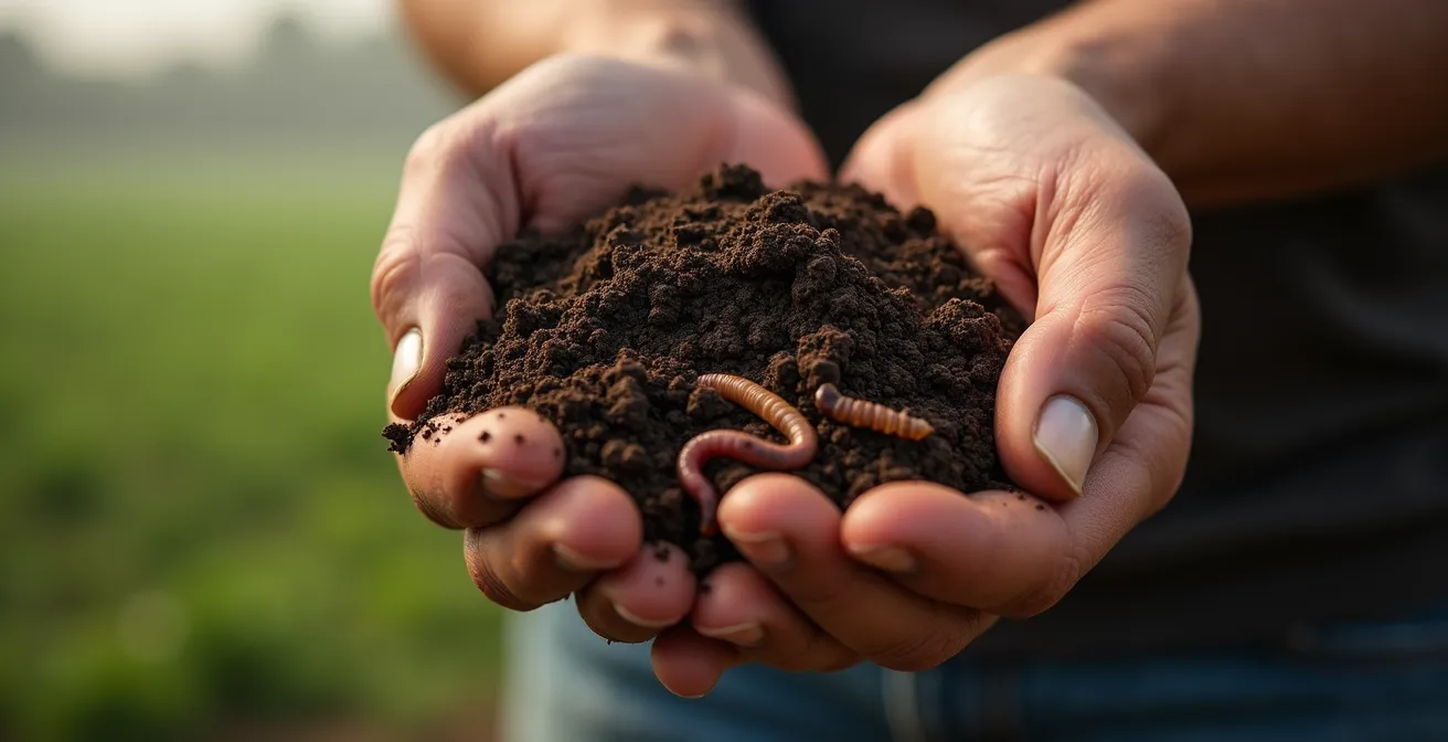 Profilo stratificato del suolo mostrando diversi orizzonti con aggregati stabili e presenza di lombrichi