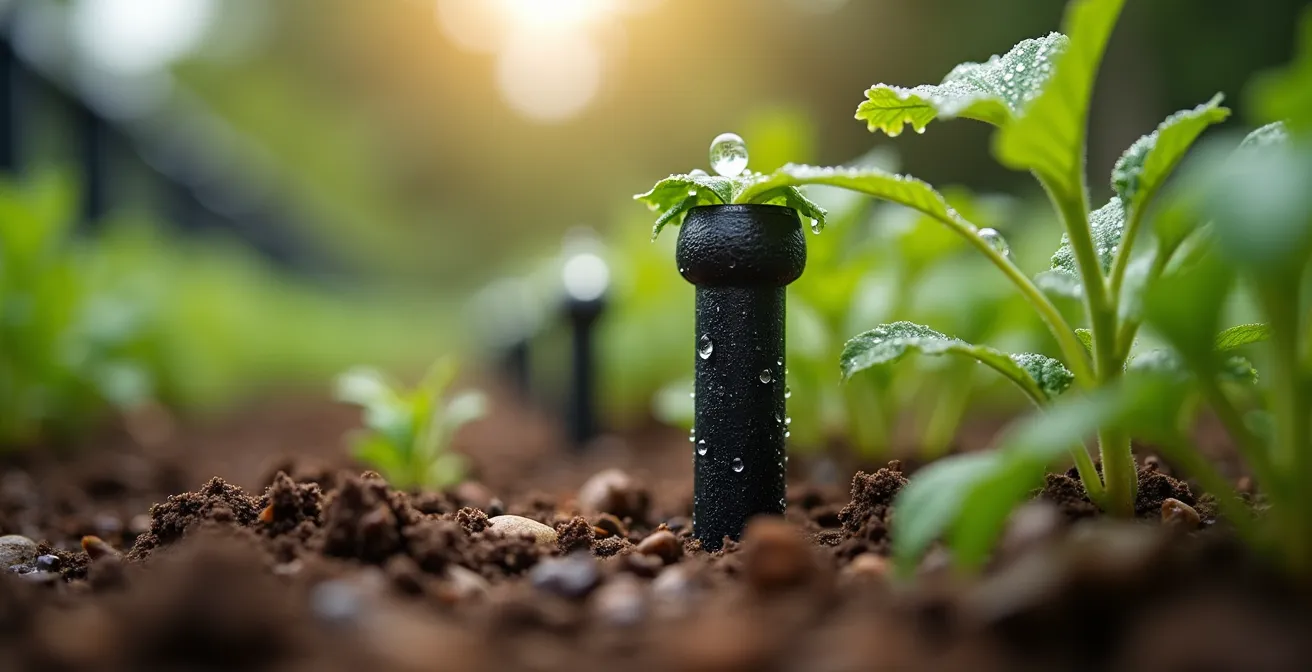 Sistema integrato di cisterna interrata con irrigazione a goccia nell'orto