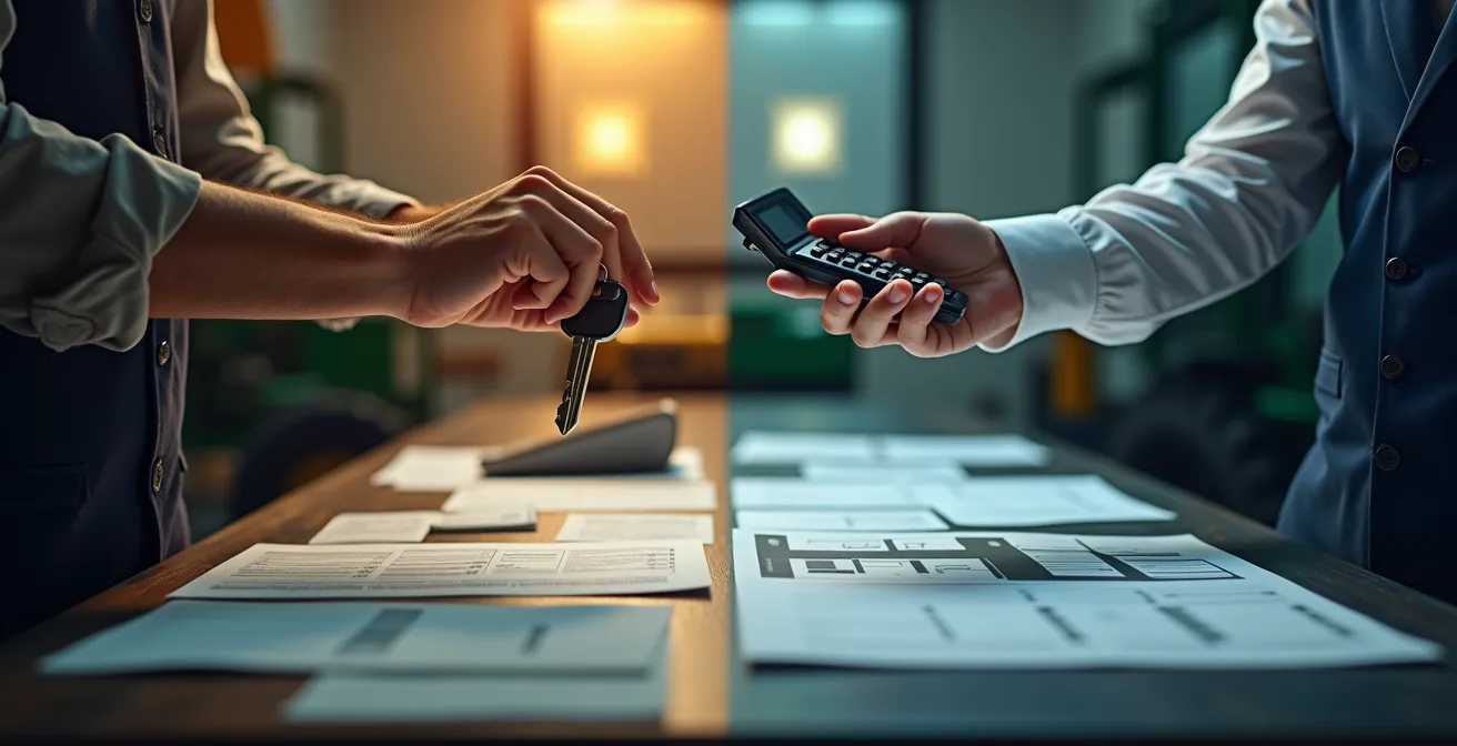 Primo piano di trattore ibrido moderno con dettagli tecnologici visibili in ambiente agricolo