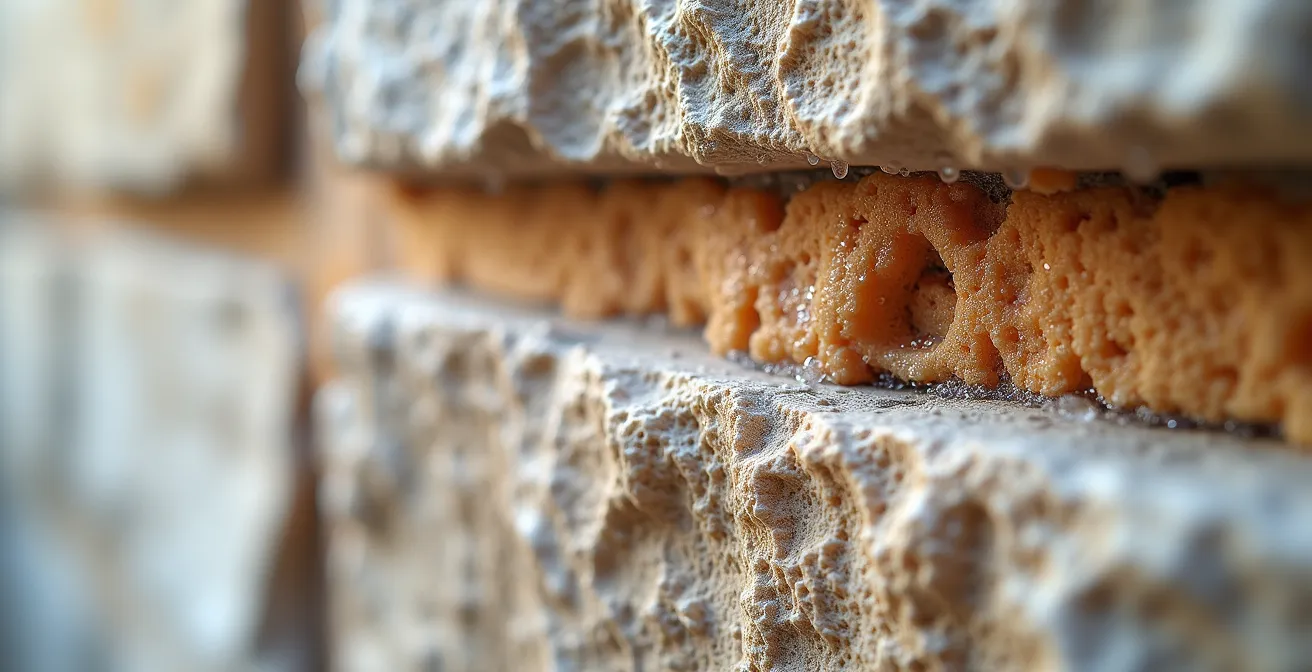 Visualizzazione del punto di rugiada in un muro in pietra con isolante impermeabile al vapore