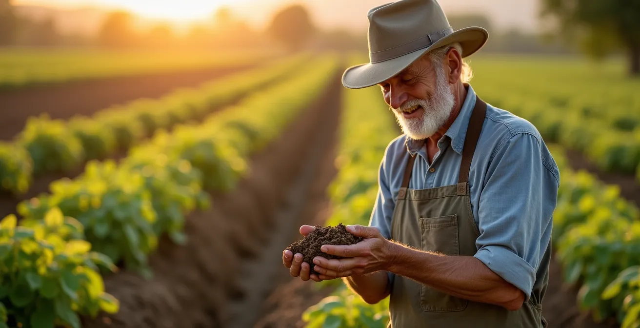 Campo agricolo italiano con pratiche di carbon farming visibili