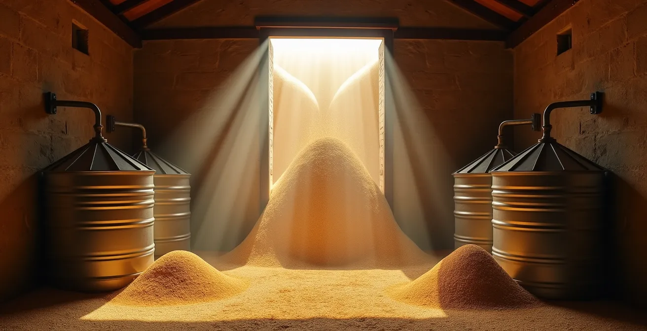 Silo comunitario per lo stoccaggio strategico di cereali in una cascina italiana