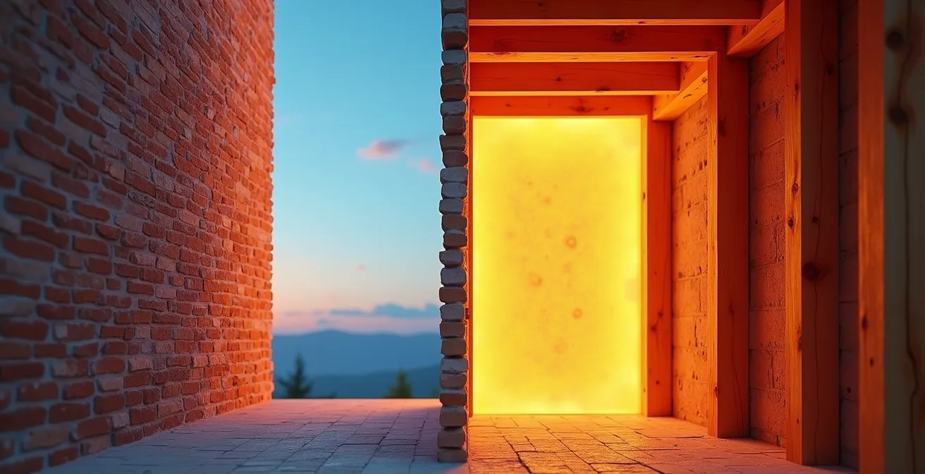 Sezione trasversale di parete mostrando stratificazione di materiali diversi