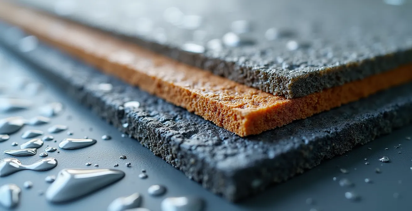 Dettaglio macro della texture di membrane impermeabili antiradice per tetti verdi