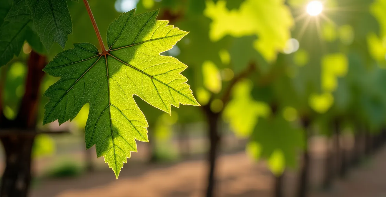 Pergolato con vite rigogliosa che ombreggia terrazza mediterranea