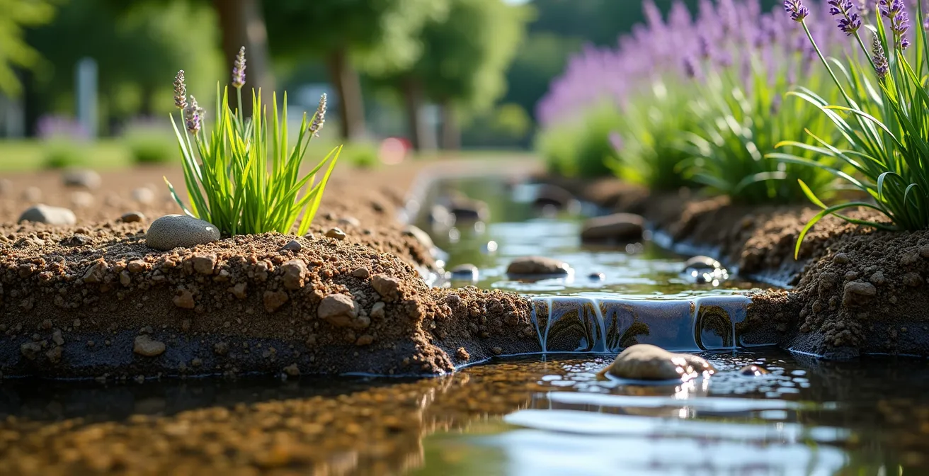 Sezione tecnica di impianto a flusso sommerso senza ristagni superficiali
