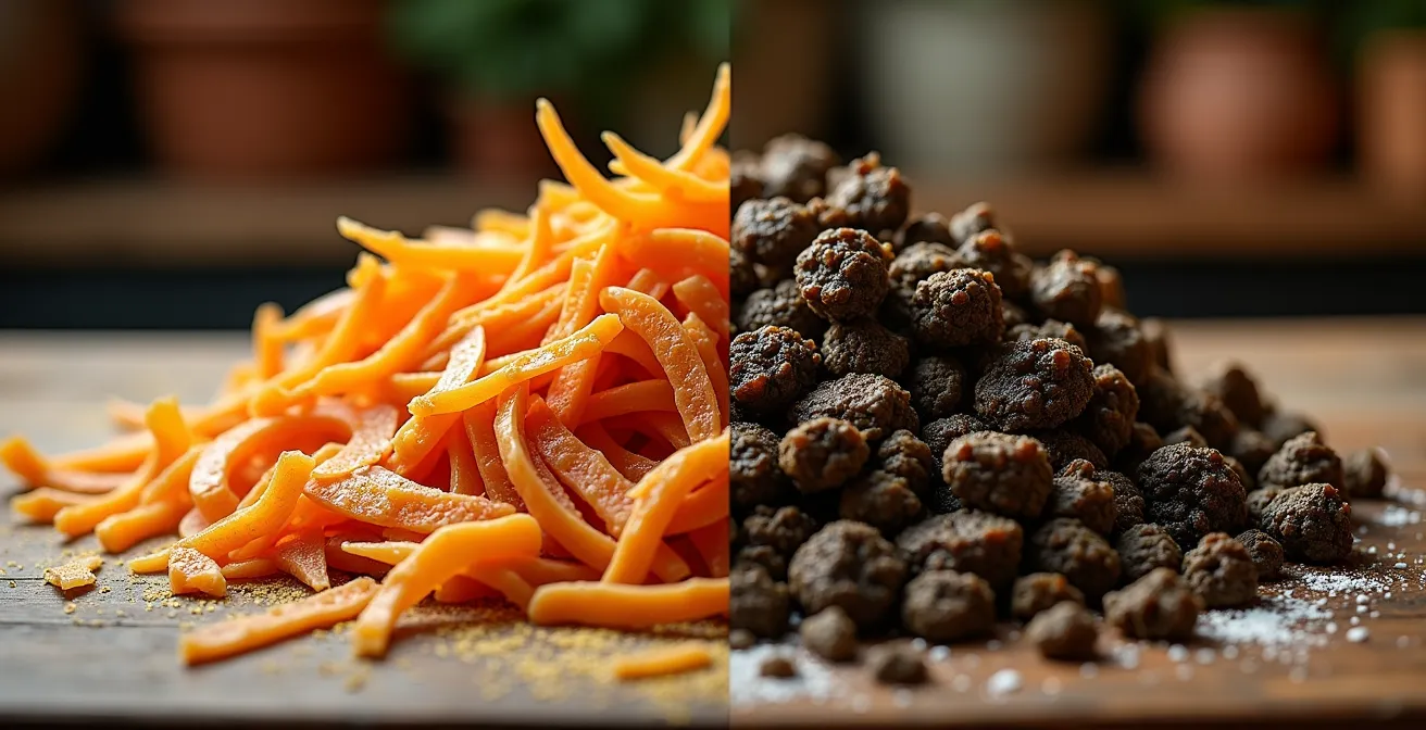 Confronto visivo tra scarti freschi che attirano ratti e scarti fermentati con Bokashi non appetibili