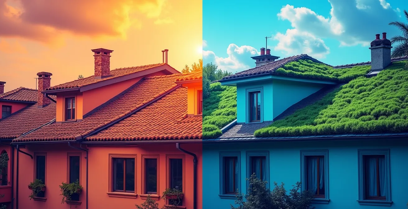 Confronto termografico tra tetto tradizionale e tetto verde in estate
