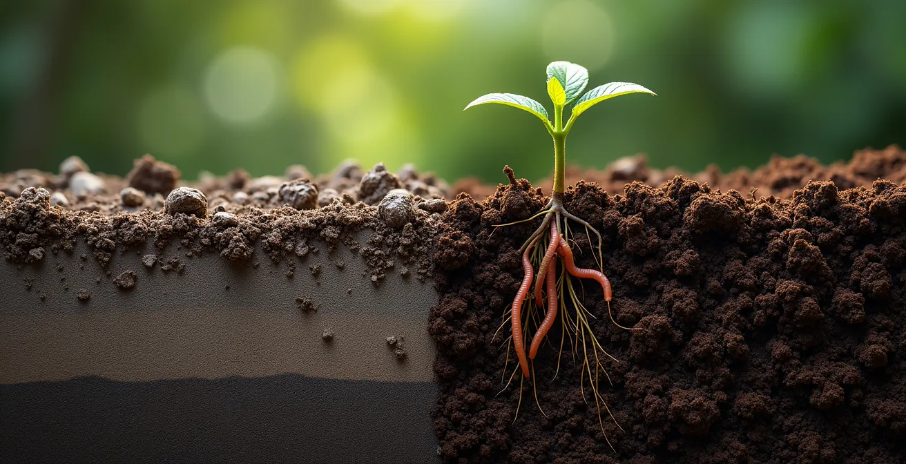 Confronto visivo del profilo del suolo prima e dopo l'applicazione di pratiche rigenerative